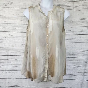 Eileen Fisher Damen Seide Tunika Top Gr. 1X grau braun ärmellos Knopfleiste - Bild 1 von 5