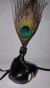 Falconry Hood Anglo Indian Style With Original Peacock Feather Plume (Black) - Picture 1 of 3