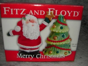 New In Box Fitz and Floyd Santa with Christmas Tree Salt and Pepper Shake - Picture 1 of 2