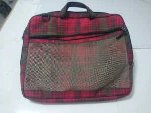 Laptop carrying case plaid print mesh outer pocket approximately 15x13 - Picture 1 of 9