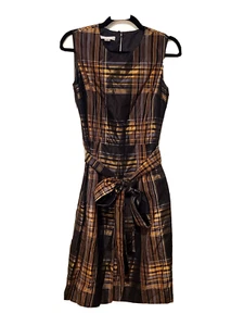 Pendleton Petites Size 6 Black Gold Plaid Silk A-Line Dress - Picture 1 of 7