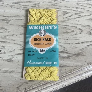 Wrights Cotton Color #7429 Sz 29 Canary 86 Baby Rick Rack Sewing Trim 4 Yards - Picture 1 of 4