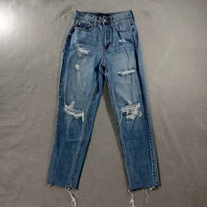 Aeropostale Slim & Thick Cruvy Mom Jean Distressed Blue Denim Jeans Women Size 2 - Picture 1 of 6