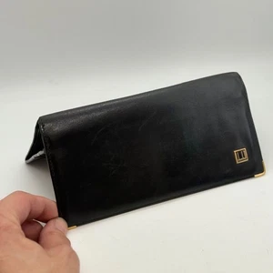 Dunhill Black Leather Long Wallet Gold Accent Designer Card Holder Billfold - Picture 1 of 4