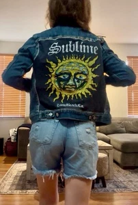 SUBLIME Upcycled Retro Vintage Denim Jacket Punk Rock 90s Reworked Custom Size S - Picture 1 of 9