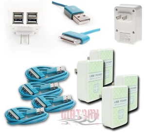 4X 4 USB PORT WALL ADAPTER+6FT CABLE POWER CHARGER AQUA FOR IPHONE 4S IPOD IPAD - Photo 1/1
