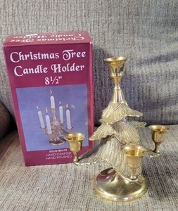Vintage Solid Brass Christmas Tree Candelabra 5 Candle Holder Made In India 8.5” - Picture 1 of 15