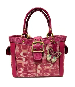 RARE Coach Ltd Ed Chenille C Python trim PINK Boxy Butterfly Tote Bag 8F52 NEW! - Picture 1 of 18
