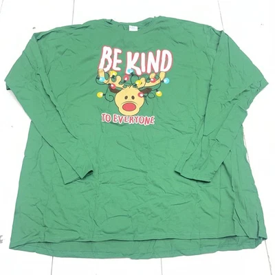 Port & Company Shirt Mens 4XL Green Long Sleeve Be Kind Reindeer Christmas Tee - Image 1 of 4
