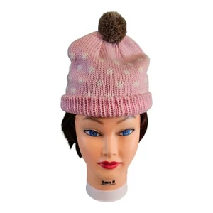 Winter Warm-Up! Acryl Strickmütze rosa weiß Beanie Bommelball royal - Bild 1 von 6
