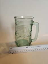 Vintage Coca Cola Green Mug Embossed Handled Drinking Glass
