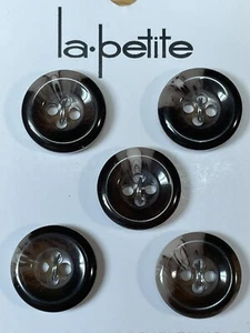la petite Round Brown Mottle White 4-Hole Flat Buttons #299 ~ 5/8" (16mm) 5 Pack - Picture 1 of 4