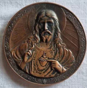 Alte Messing Herz Jesu Christi Inthronhaus riesige Medaille Plakette - Bild 1 von 3