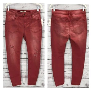NWT Free People Women's Size 28 Red Distressed Stretch Skinny Jeans Cotton Blend - Picture 1 of 12