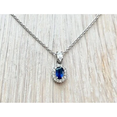 Sterling Silber blauer Saphir Zirkonia Anhänger Halskette, zierlicher Heilige... - Bild 1 von 4