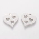 10pcs Stainless Steel Charms Heart with Heart 14.9x14.7mm Smooth Flat Pendants