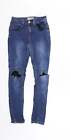 New Look Girls Blue Cotton Skinny Jeans Size 13 Years Regular Button - Distresse