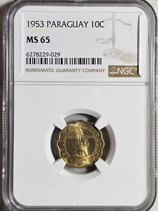 Paraguay 10 Centimos 1953 NGC MS 65 - Picture 1 of 2