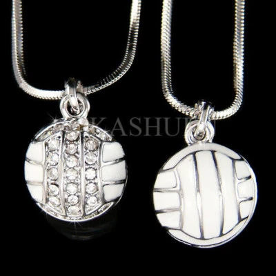 Ein ~ 3D Zweiseitig Volleyball ~ mit Swarovski Kristall Team Sport Halskette - Bild 1 von 2