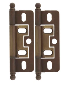 Pair Solid Brass 2 1/2" Non-Mortise Ball-Tip Cabinet Hinges, Antique Light Brass - Picture 1 of 2