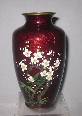 JARRÓN CLOISONNE ROJO ESCAMA DE PESCADO JAPONÉS VINTAGE 7,5" DE ALTO Foto 1 de 4