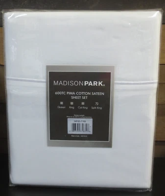 Madison Park Casual Pima Cotton Sateen 7 Piece Sheet Set - WHITE - SPLIT KING - Image 1 of 2