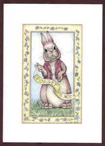 1996, Sue Rupp, IMPRESIONANTE Tarjeta en Blanco "Forget Me Not", 5"x7", Conejo/Conejo - Imagen 1 de 2