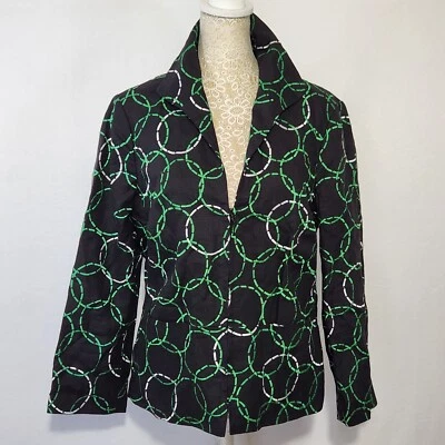 Carlisle Women's Vintage 100% Linen SZ6 Kelly Green Embroidered Geo Print Jacket - Image 1 of 4
