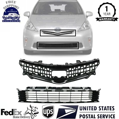 Front Bumper Upper Grille With Chrome Molding & Lower For 2012-14 Toyota Prius V Foto 1 de 4