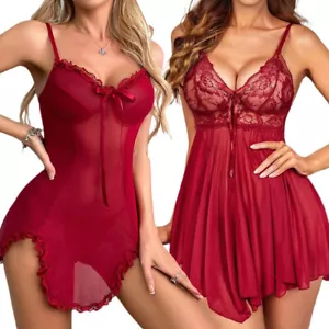 Women's Sexy-Lingerie Babydoll Sleepwear Underwear Lace Dress G-String Nightwear - Picture 1 of 138