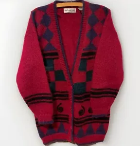 Vintage Paris Sport Club Damen Gr. M rot flauschige Mohair Strickjacke Oversize lang - Bild 1 von 4