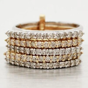 Vintage 0.70ctw Diamond Bypass Ring Stack of 5 - 14k Yellow & White Gold Bands - Picture 1 of 11