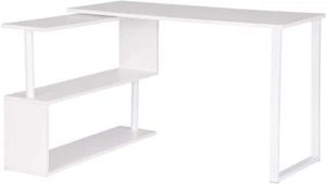 PC Schreibtisch MDF Bürotisch Arbeitstisch Eckschreibtisch mit Ablagen Weiß - Bild 1 von 9