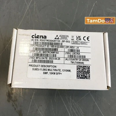 CIENA 160-9103-900 9.95G-11.09G MULTIRATE 1310NM SMF 10KM SFP+ TRANSCEIVER - Image 1 of 4