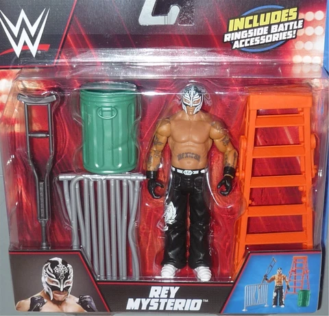 REY MYSTERIO WWE Mattel Basic Figure + Ringside Battle Accessories DMG PKG  READ Cover