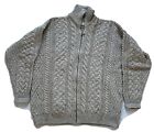 Vintage Carraig Donn Irish Wool Fisherman Cable Knit Sweater Fullzip Pullover Xl
