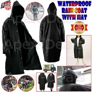 Unisex Waterproof EVA Jacket Black Raincoat Rain Coat Hooded Poncho Rainwear Men - Picture 1 of 7