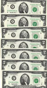 7- BANCONOTE DA 2 DOLLARI 1995 RISERVA FEDERALE, NITIDE, NON CIRCOLATE, NUMERI CONSECUTIVI - Foto 1 di 2