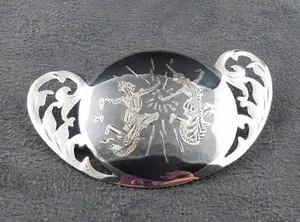 Vtg Intricate Sterling Niello Pin Goddess Makkala Brooch FREE SHIPPING Siam - Picture 1 of 4