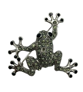 Spilla rana albero strass vintage scintillante nero e grigio tono argento costume - Foto 1 di 4