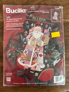 VTG Bucilla SANTA Christmas Stocking Cross Stitch Kit 1996 Patchwork Robe HTF - Picture 1 of 9