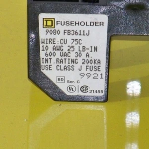 9080FB3611J Square D type J fuse block 30 amp 600 volt 3 pole - Picture 1 of 3