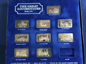 1974 Mount Everest Mint The Great Locomotives Lot of 9 Silver Art Bars CC0042 - Picture 1 of 9