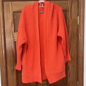 CUTE- Free People Pumpkin Orange Nightingale Chunky Long Cardigan Sweater Sz S - Picture 1 of 8