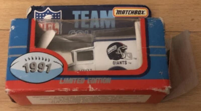 Matchbox NFL Giants Team 1991 modelo coleccionable furgoneta edición limitada caja abierta dañada Foto 1 de 4