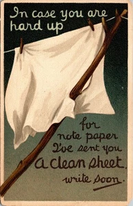 Hard Up for Note Paper, Sent You A Clean Sheet Laundry Postcard - Picture 1 of 2