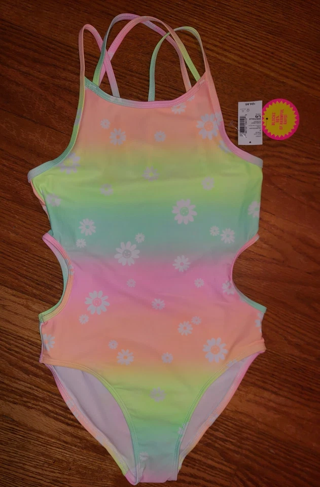 Novo com etiquetas The Children's Place (Lugar) maiô floral peça única 50+ tamanho UV L/G 10/12 - Imagem 1 de 2