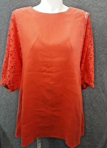 Handmade Reine Size 6 Bold Orange Balloon Lace Sleeve Linen Dress With Pockets - Picture 1 of 11