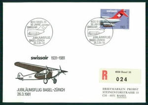 SUIZA 1981 VUELO ANIVERSARIO SWISSAIR BASILEA - AVIÓN ZÚRICH fv14 - Imagen 1 de 2