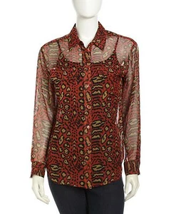 【LIQUIDACIÓN】NUEVO CON ETIQUETAS EQUIPO Blusa Signature Estampado Leopardo Transparente, Óxido, XS $208 - Imagen 1 de 4